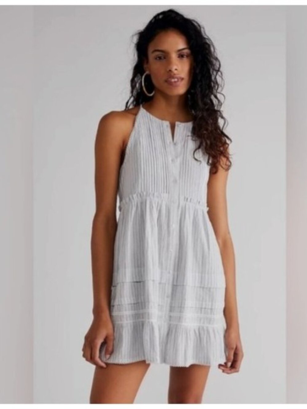 NWT Free People Desert Days Ivory & Blue Stripe Mini Dress Small Retail